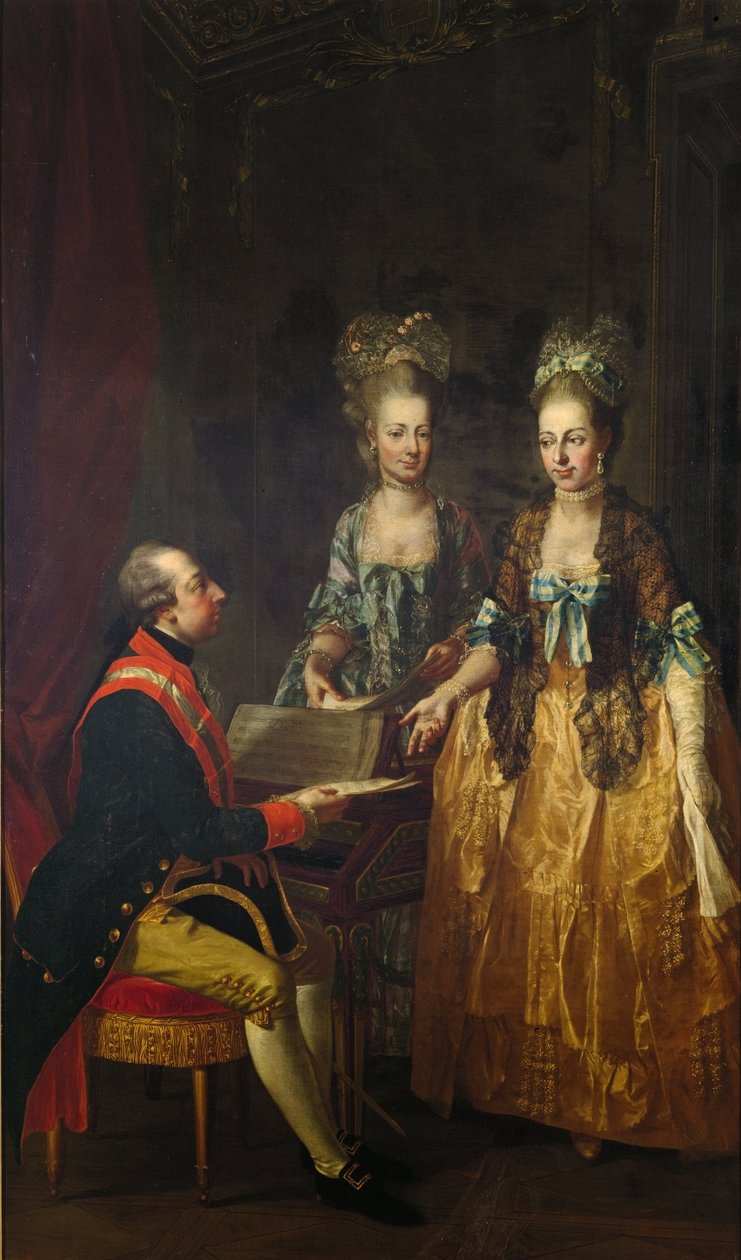 Porträt von Kaiser Joseph II. am Spinett mit seinen Schwestern Maria Elisabeth und Maria Anna von Josef Hauzinger