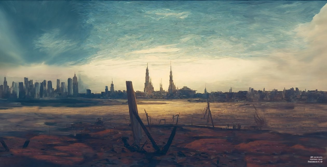 Stadt bei Mondaufgang (Hochhäuser) von Josef Johann Michel
