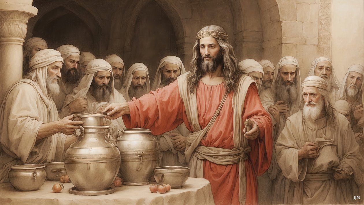 Jesus sagt den Dienern, füllt die Wasserkrüge - Hochzeit von Kanaan von Josef Johann Michel