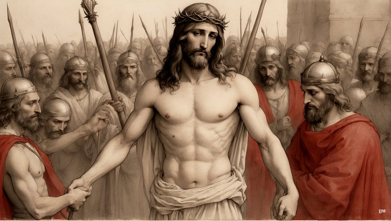 Jesus von römischen Soldaten verspottet und geschlagen von Josef Johann Michel
