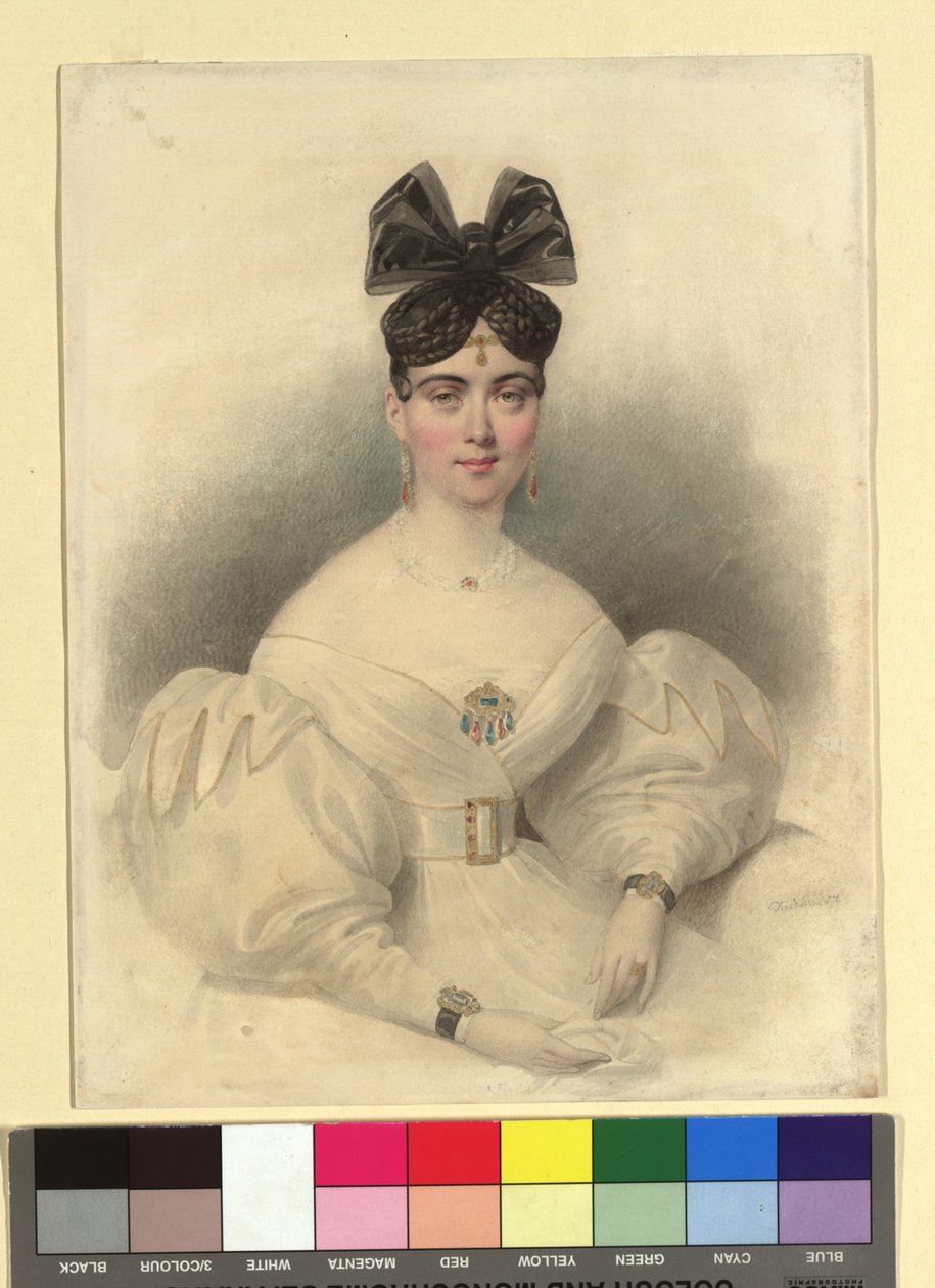 Frau Tschapek, Inhaberin der Leinen- und Seidenhandlung "Zur Jungfrau von Orleans" von Josef Kriehuber