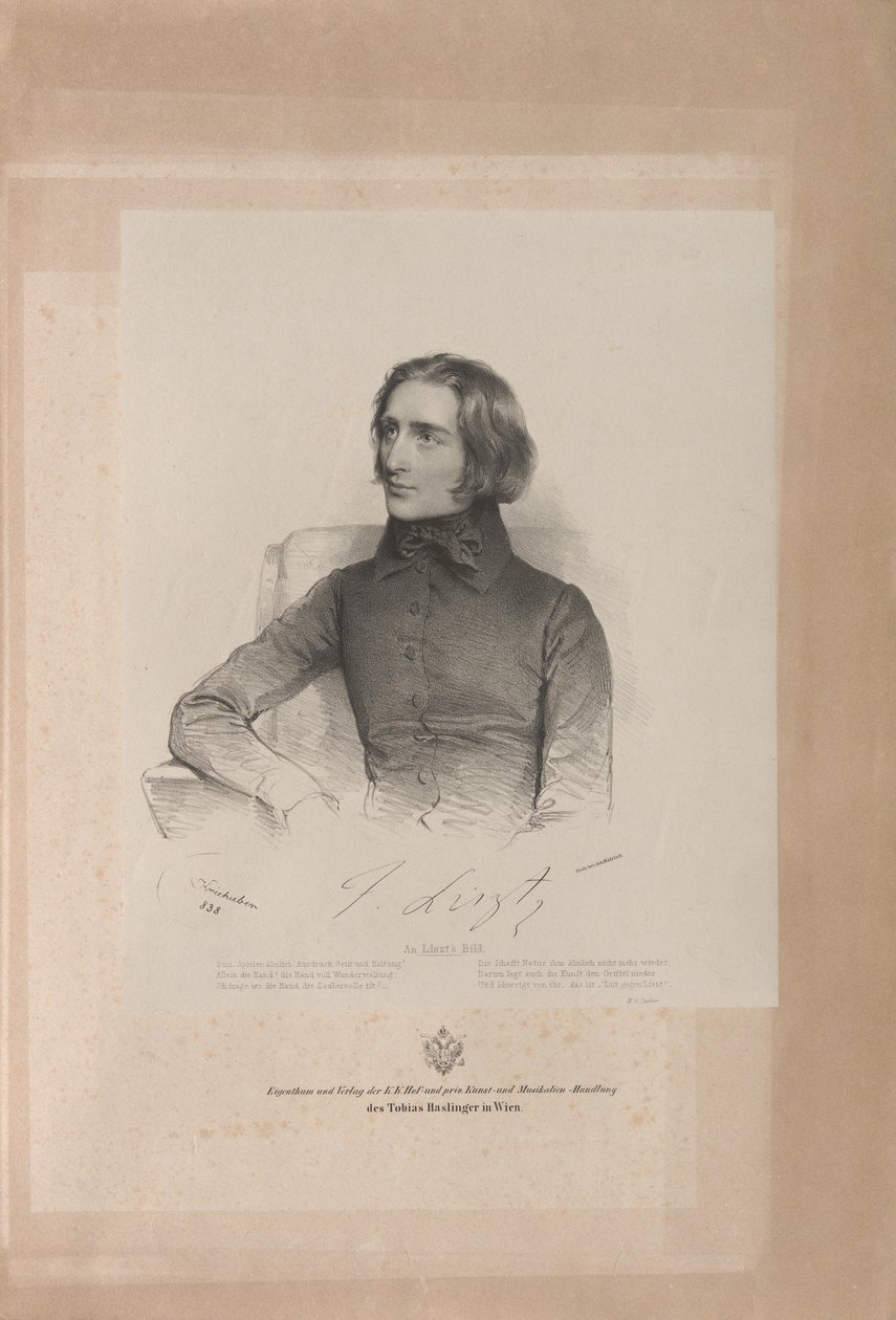 Porträt von Franz Liszt 1811-1886, 1838 von Josef Kriehuber