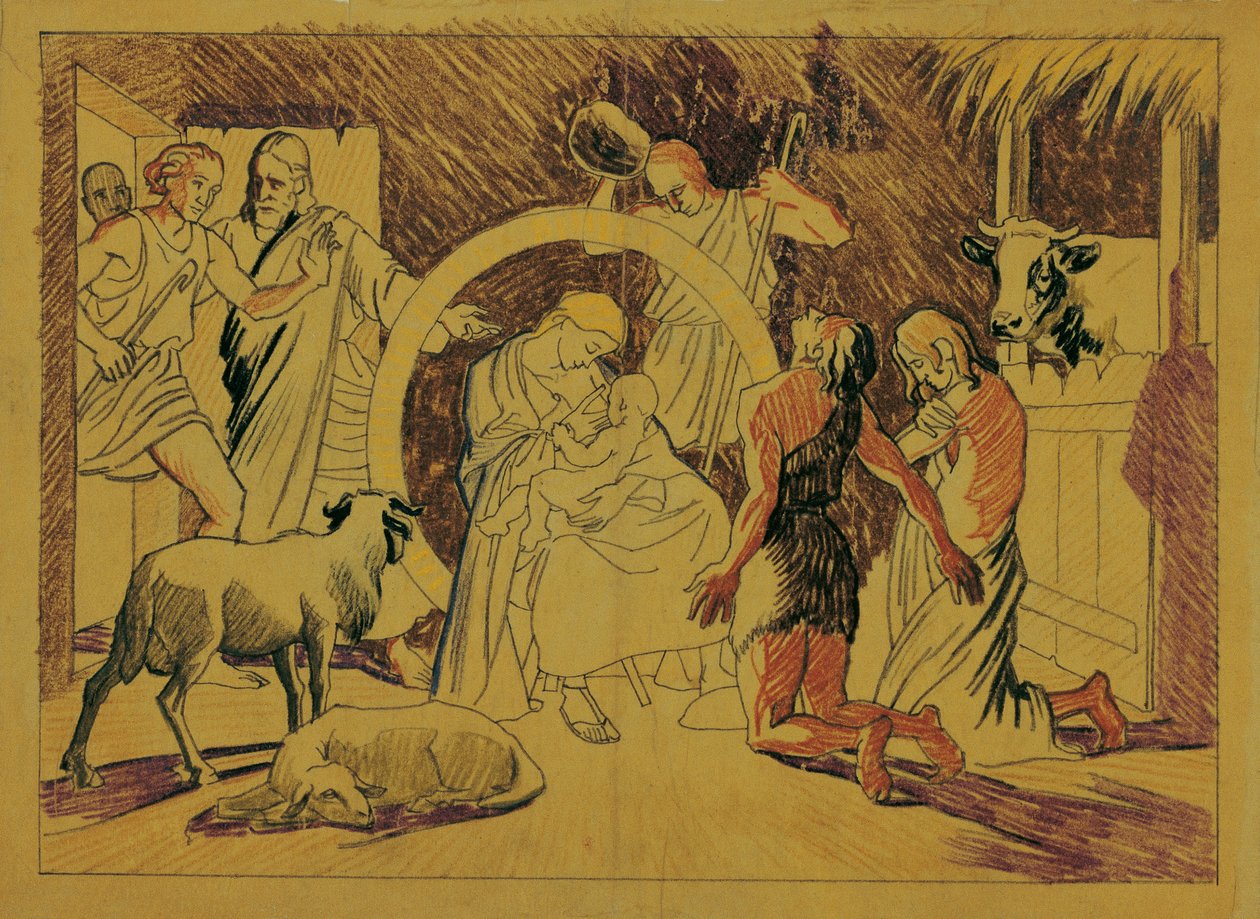 Heilige Familie mit Hirten von Josef Wawra