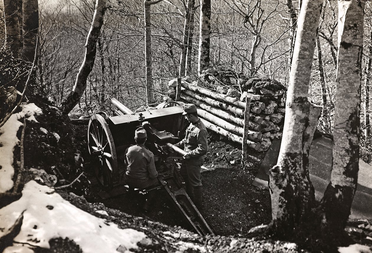 Album "Meine weltkriegs - Erinnerungen Südwestfront (Kärnten, Italien, Südtirol) 31/03/1915-12/11/1918 - Josef Zohles Wien": Soldaten mit Kanone von Josef Zohles
