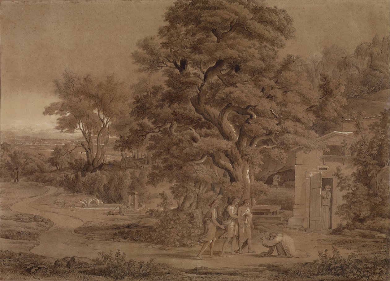 Landschaft mit Abraham und den drei Engeln im Tal von Mambre von Joseph Anton Koch