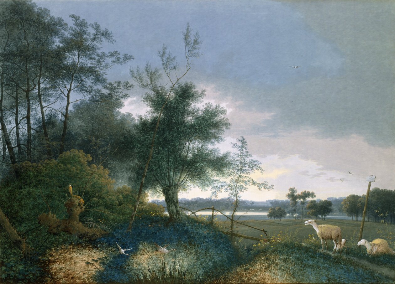 Landschaft mit einem Fuchs, der Gänse jagt von Joseph August Knip