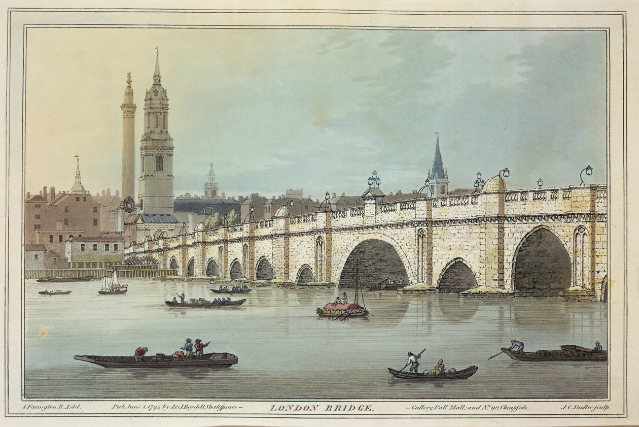Ansicht der alten London Bridge, graviert von J.C. Stadler von Joseph Farington