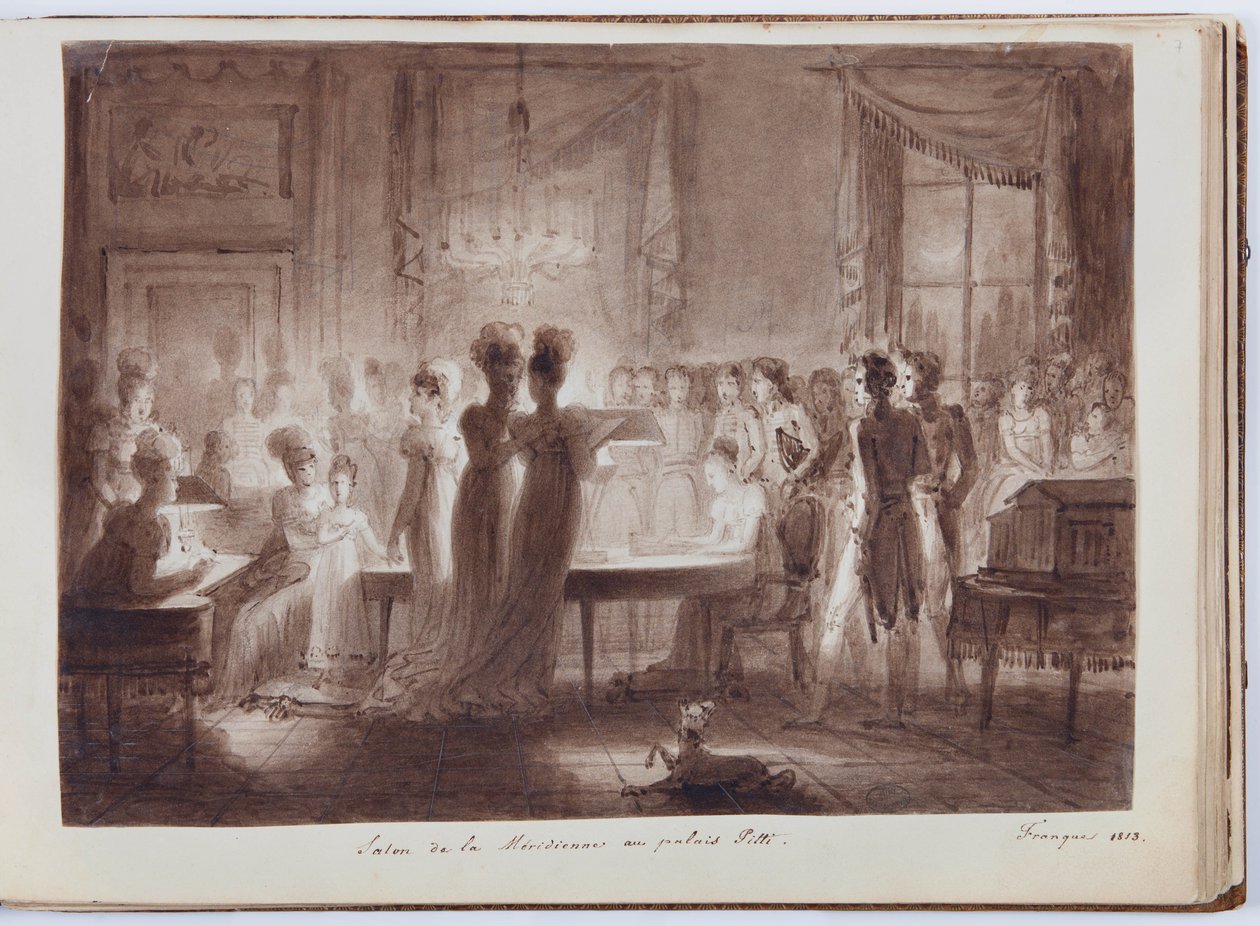 Meridiana-Pavillon des Pitti-Palastes in Florenz, Illustration aus dem Grand Album von Elisa Bonaparte, 1813 von Joseph Franque