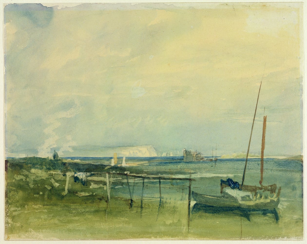 Küstenszene mit weißen Klippen und Booten am Ufer von Joseph Mallord William Turner
