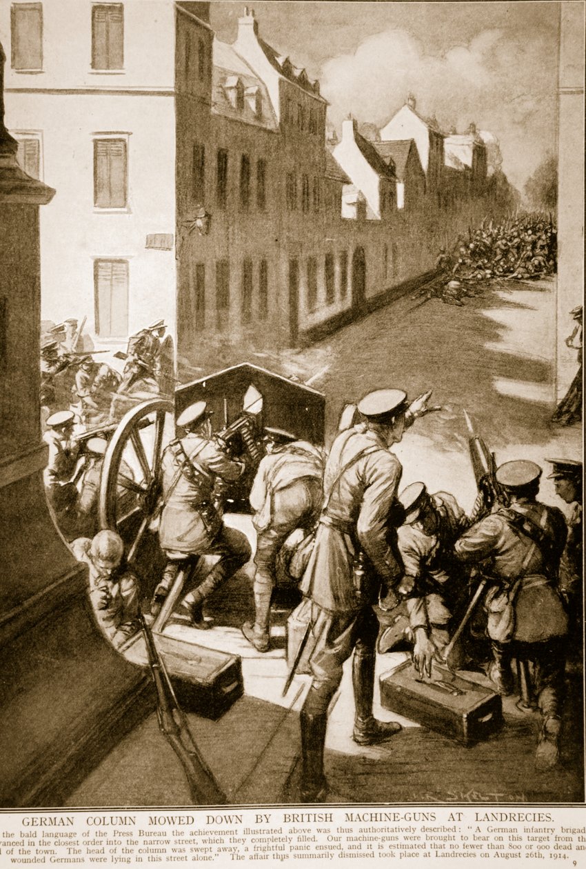 Deutsche Kolonne von britischen Maschinengewehren bei Landrecies niedergemäht von Joseph Ratcliffe Skelton