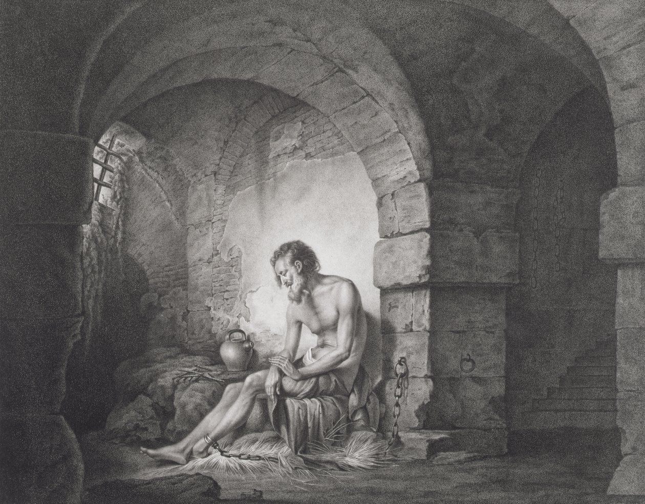 Der Gefangene, graviert von Thomas Ryder (1746-1810) 1786 von Joseph Wright of Derby
