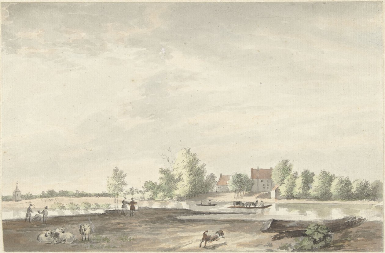 Das Fährhaus an der Lek bei Schoonhoven von Joseph Adolf Schmetterling