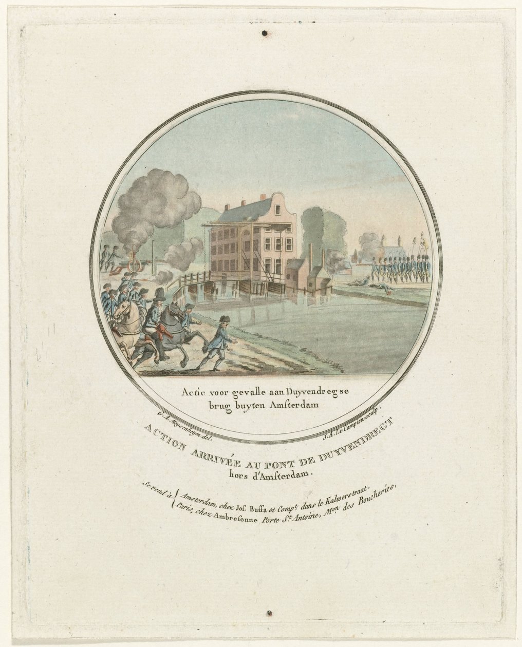 Angriff bei der Duivendrechtse Brücke, 1787. Französische Platten der preußischen Angriffe bei Amsterdam im Jahr 1787 (Serientitel) von Joseph Alexandre Le Campion