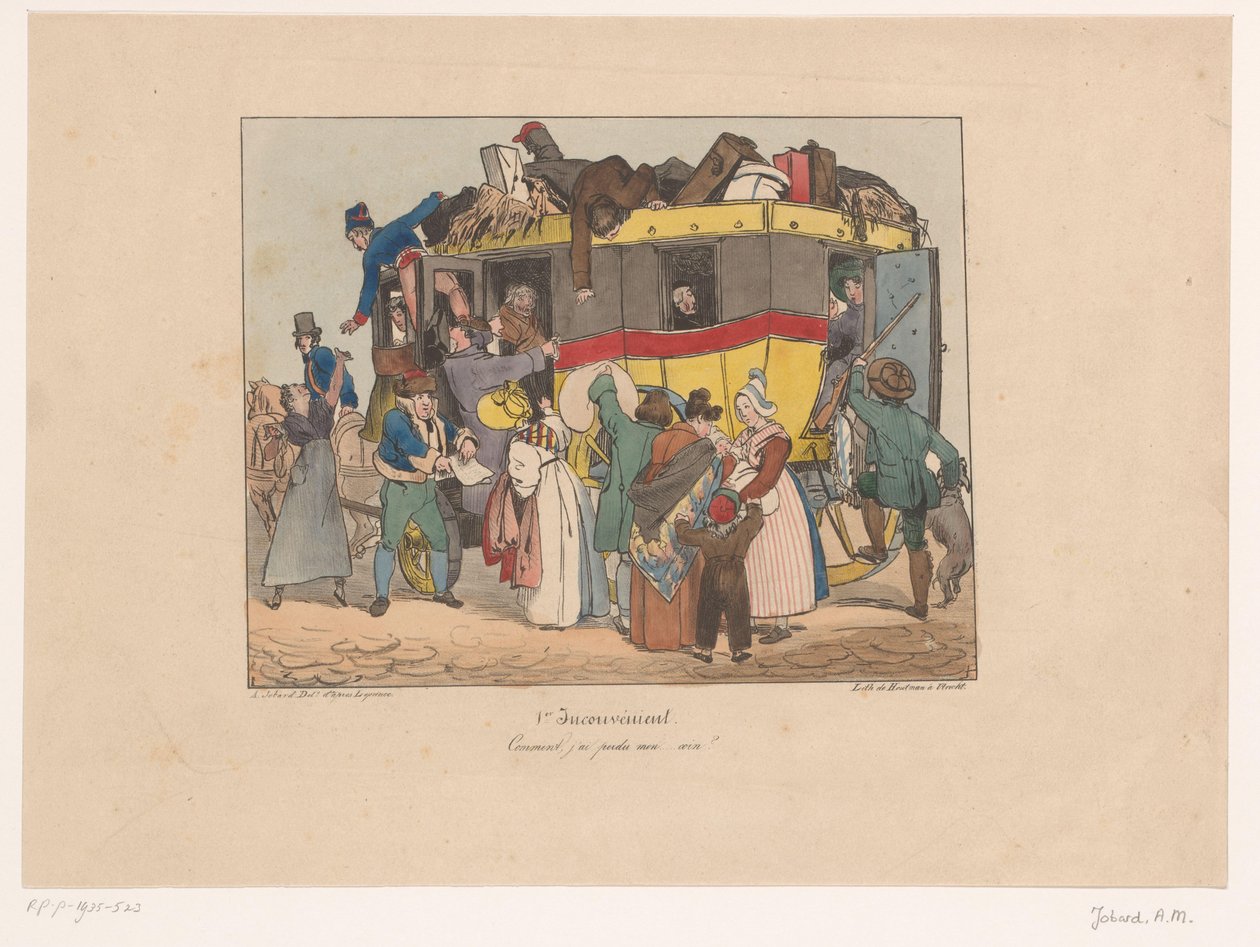Passagiere versuchen, in einen vollen Omnibus zu steigen von Joseph Ambroise Jobard