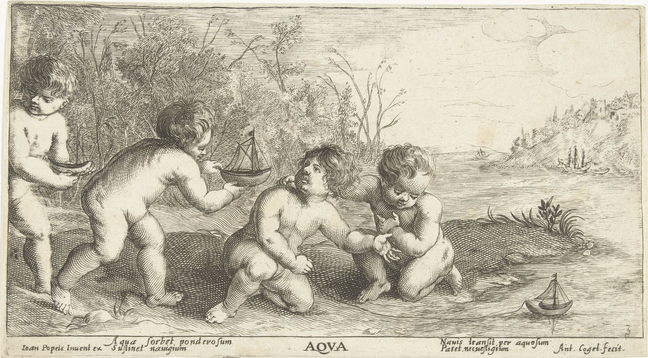 Kinder spielen mit Booten von Joseph Antoine Cochet
