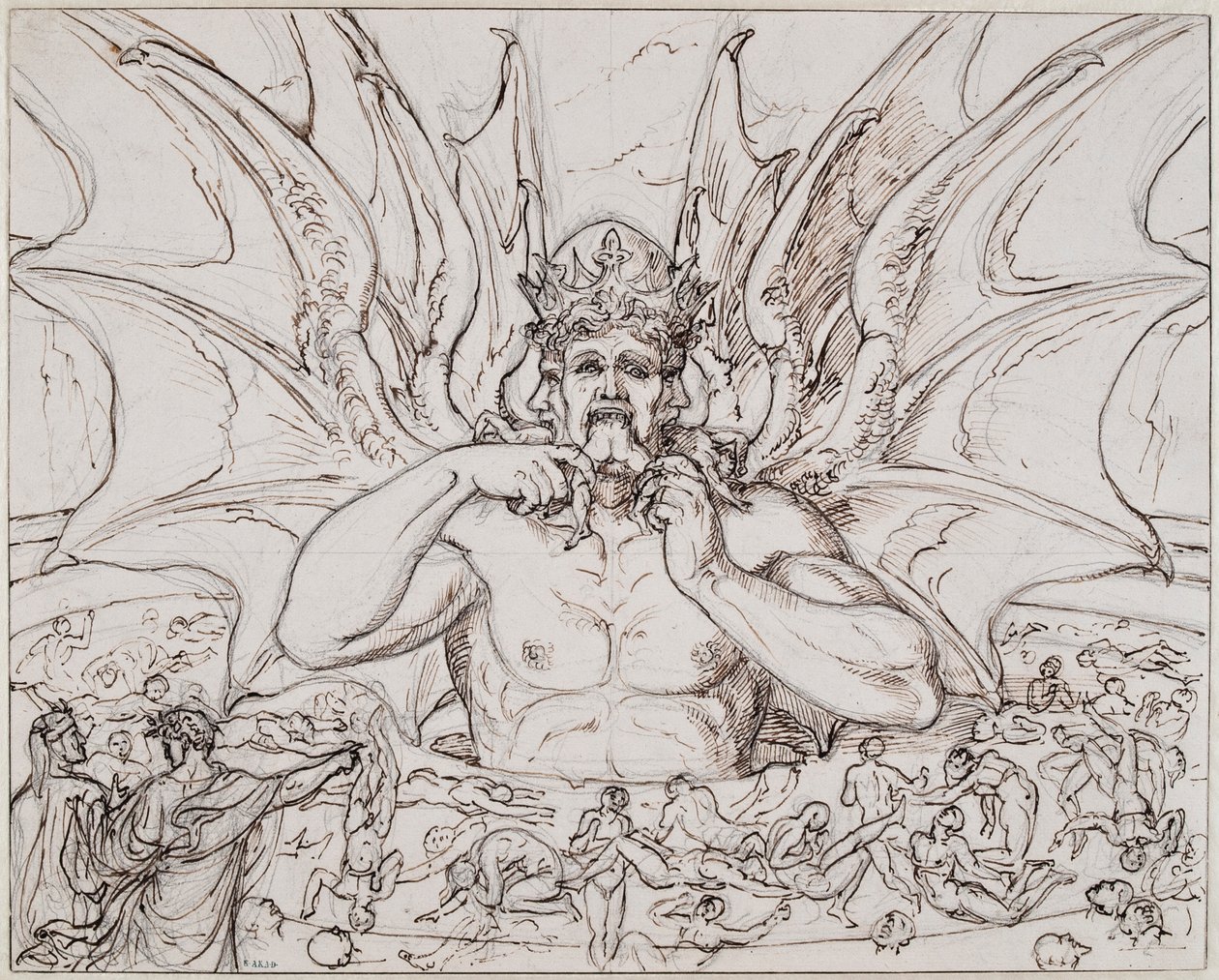 Luzifer im Zentrum der Hölle. Illustration zur Göttlichen Komödie von Dante Alighieri, ca. 1803 von Joseph Anton Koch