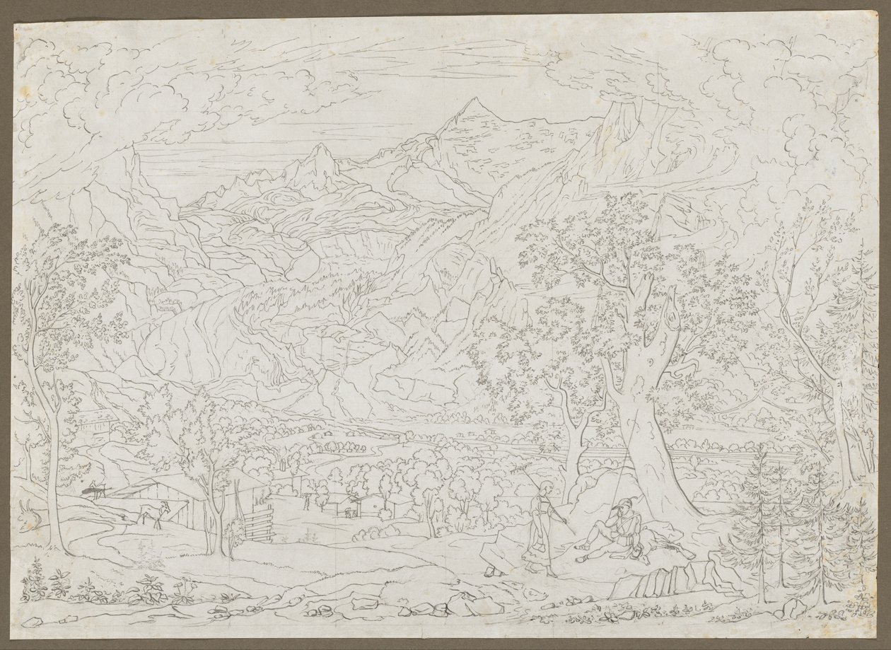 Der Grindelwald-Gletscher mit Jäger und Bauernmädchen im Vordergrund von Joseph Anton Koch