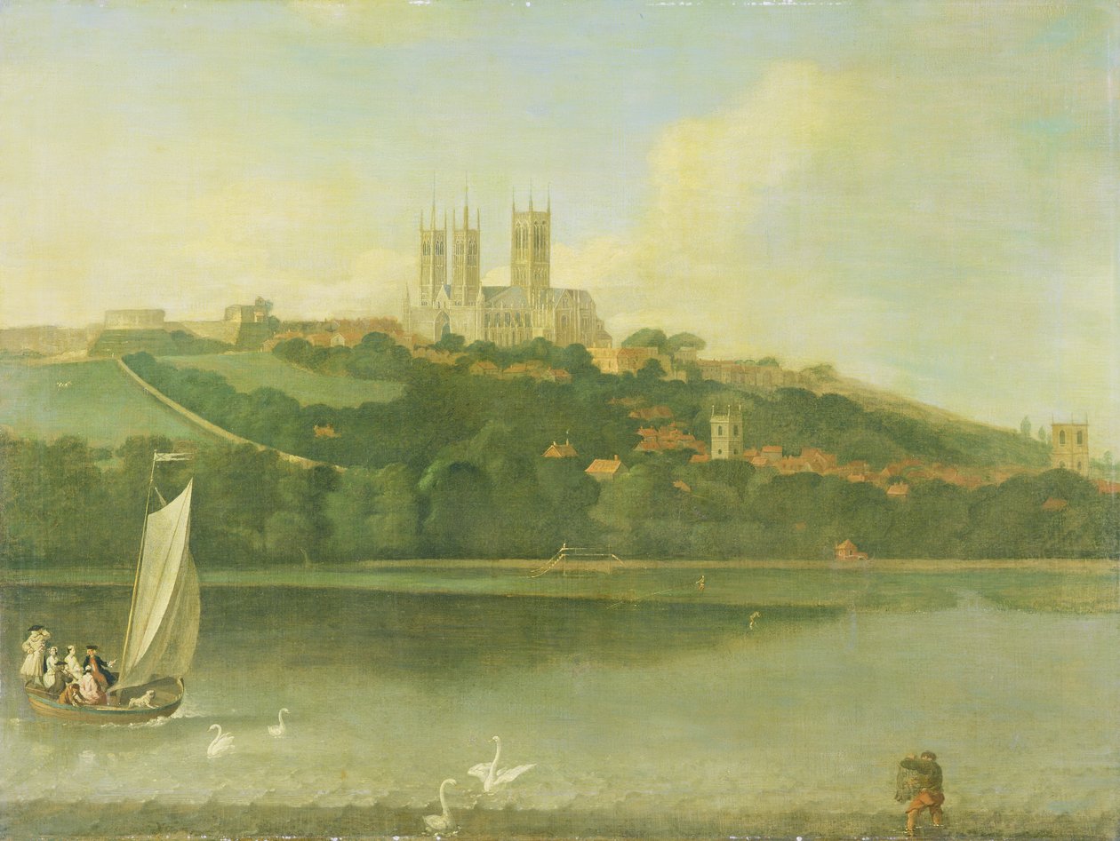 Ansicht der Kathedrale und Stadt Lincoln vom Fluss, ca. 1760 von Joseph Baker