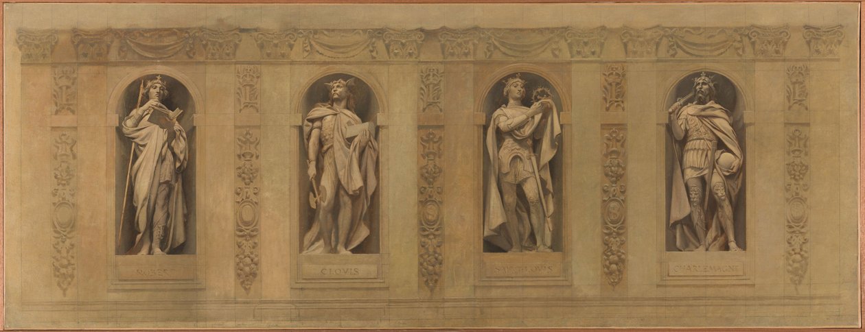 Skizze für die Kirche Saint-Paul-Saint-Louis: Robert der Fromme. Chlodwig. Ludwig der Heilige. Karl der Große, zwischen 1873 und 1875 von Joseph Blanc