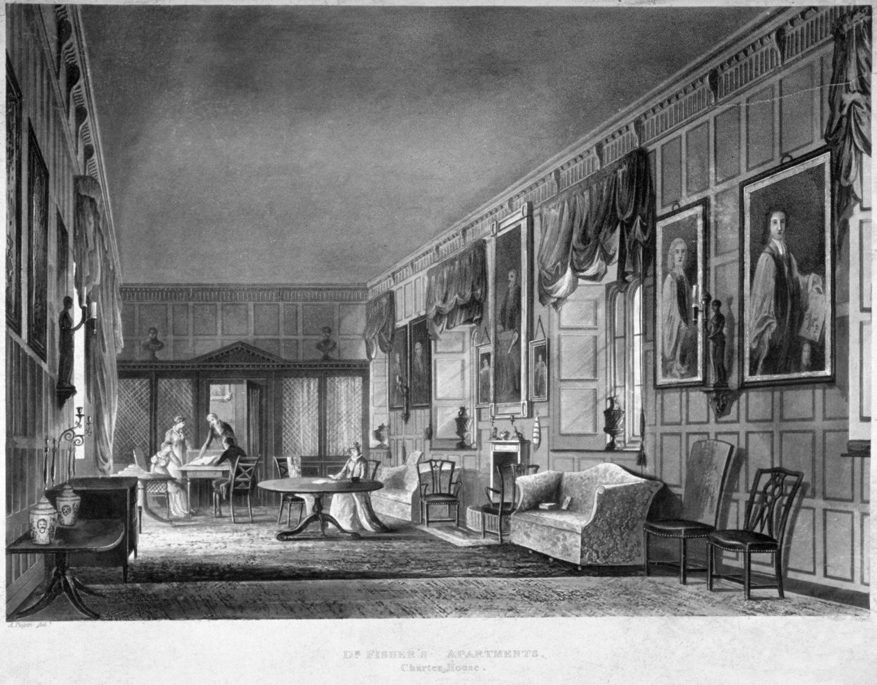 Innenansicht der Wohnung von Dr. Fisher, Charterhouse, Finsbury, London, 1816 von Joseph Constantine Stadler