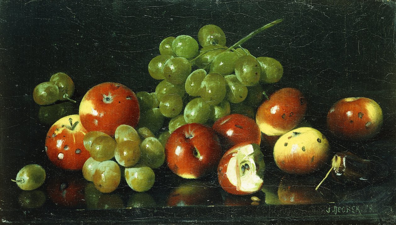 Stillleben mit Zieräpfeln und Trauben von Joseph Decker
