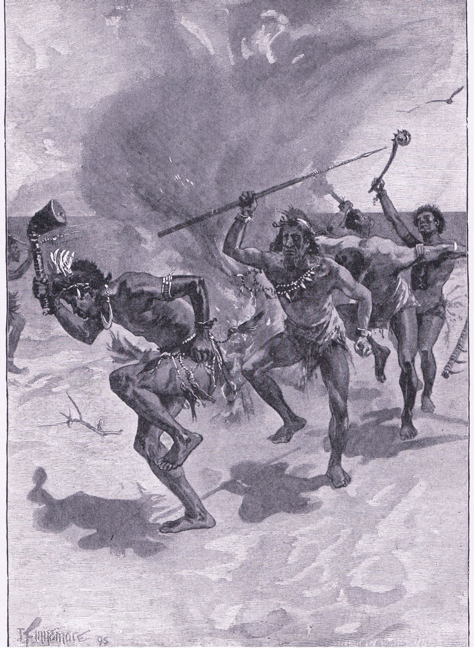 Sie tanzten alle um ein Feuer (Lithografie) von Joseph Finnemore