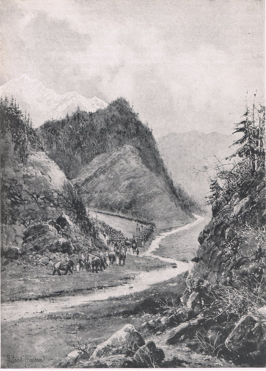 Afghanistan: Der Marsch der Kabul-Kolonne nach Khandahar, August 1880, Illustration aus Britische Schlachten zu Land und zu Wasser, 1915 von Joseph Holland Tringham