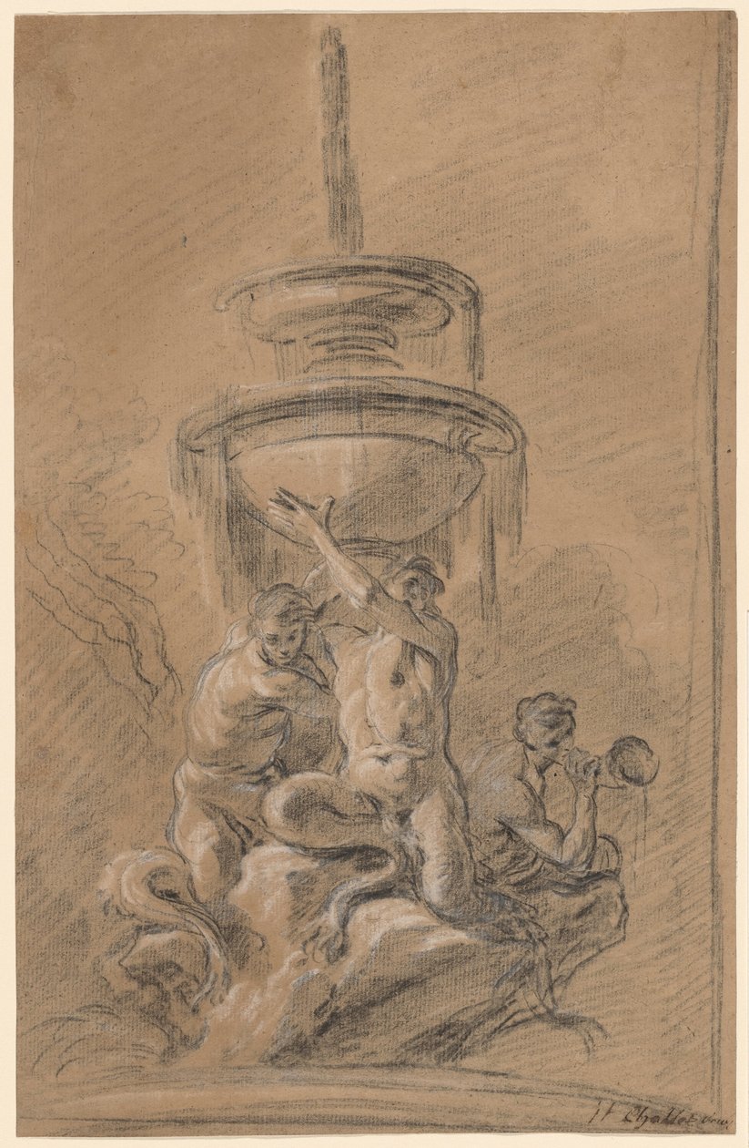 Ein Brunnen mit drei Tritonen von Joseph Ignace François Parrocel