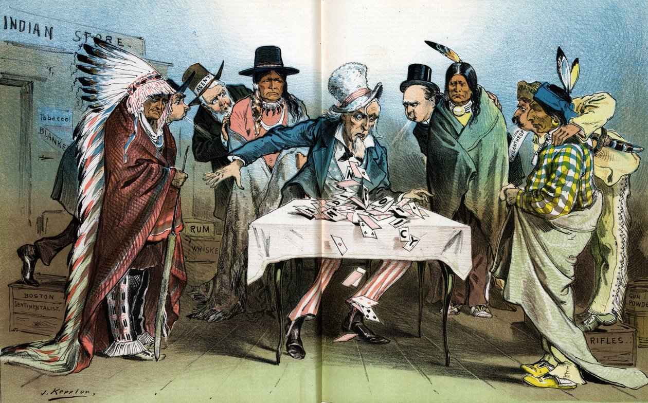 Unsere Indianerpolitik, ein Kartenhaus, 1881 von Joseph Keppler