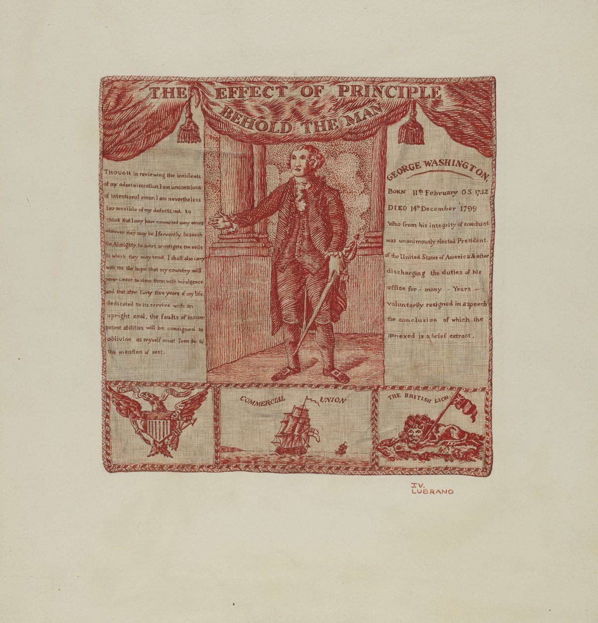 Bedruckter Stoff von George Washington, um 1939 von Joseph Lubrano