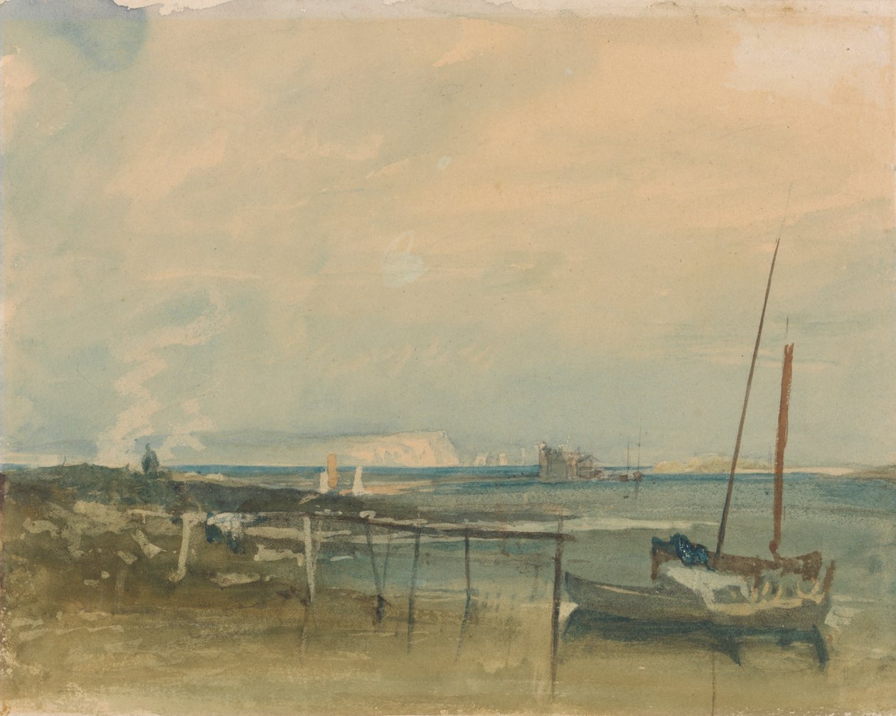 Küstenszene mit weißen Klippen und Booten am Ufer von Joseph Mallord William Turner