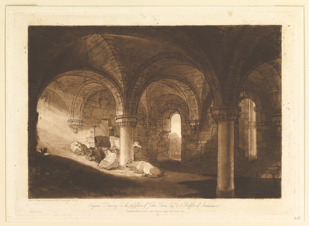 Krypta der Kirkstall Abbey, Liber Studiorum, Teil VIII, Tafel 39, 11. Februar 1812 von Joseph Mallord William Turner