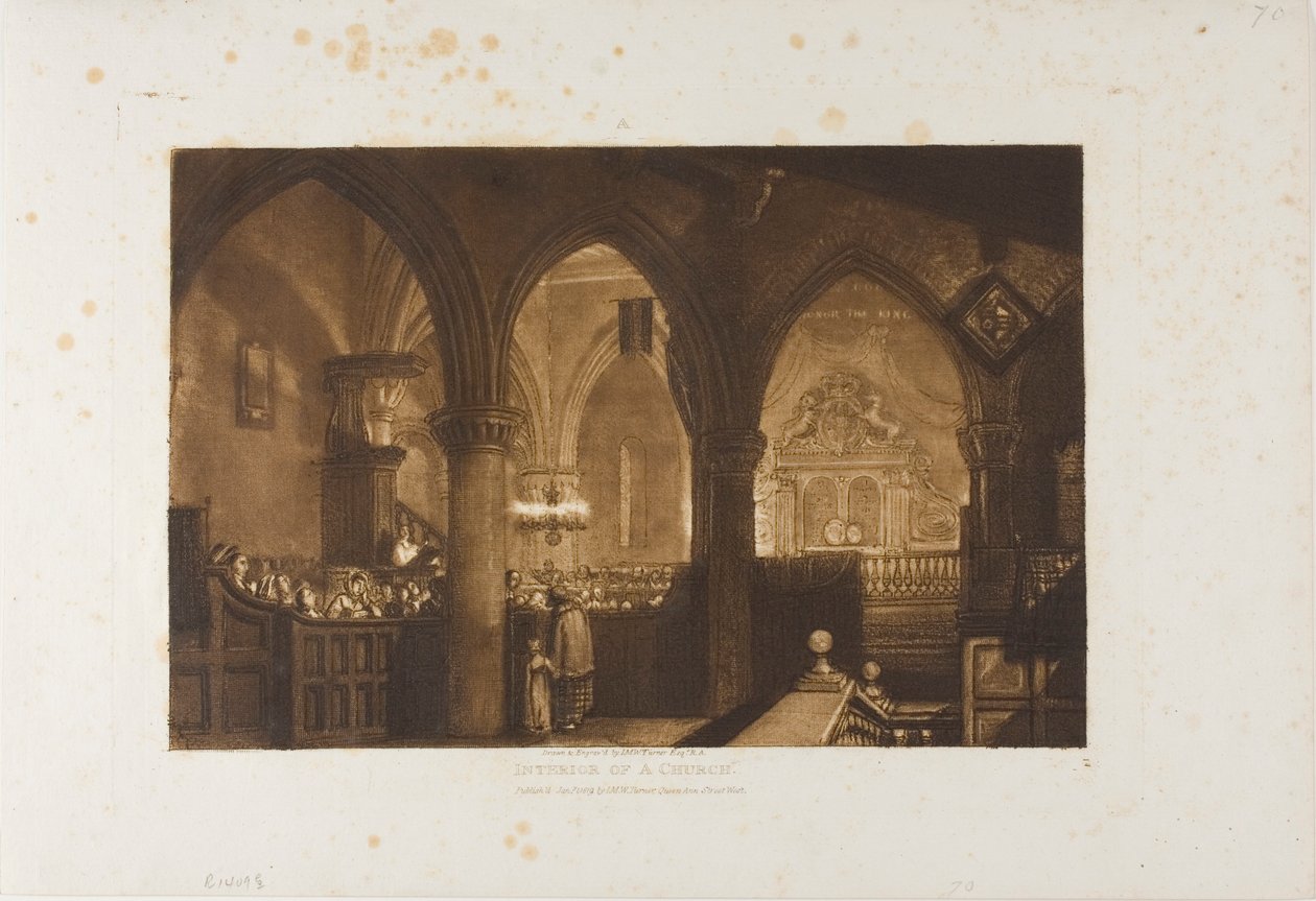 Innenansicht einer Kirche, Platte 70 aus Liber Studiorum von Joseph Mallord William Turner