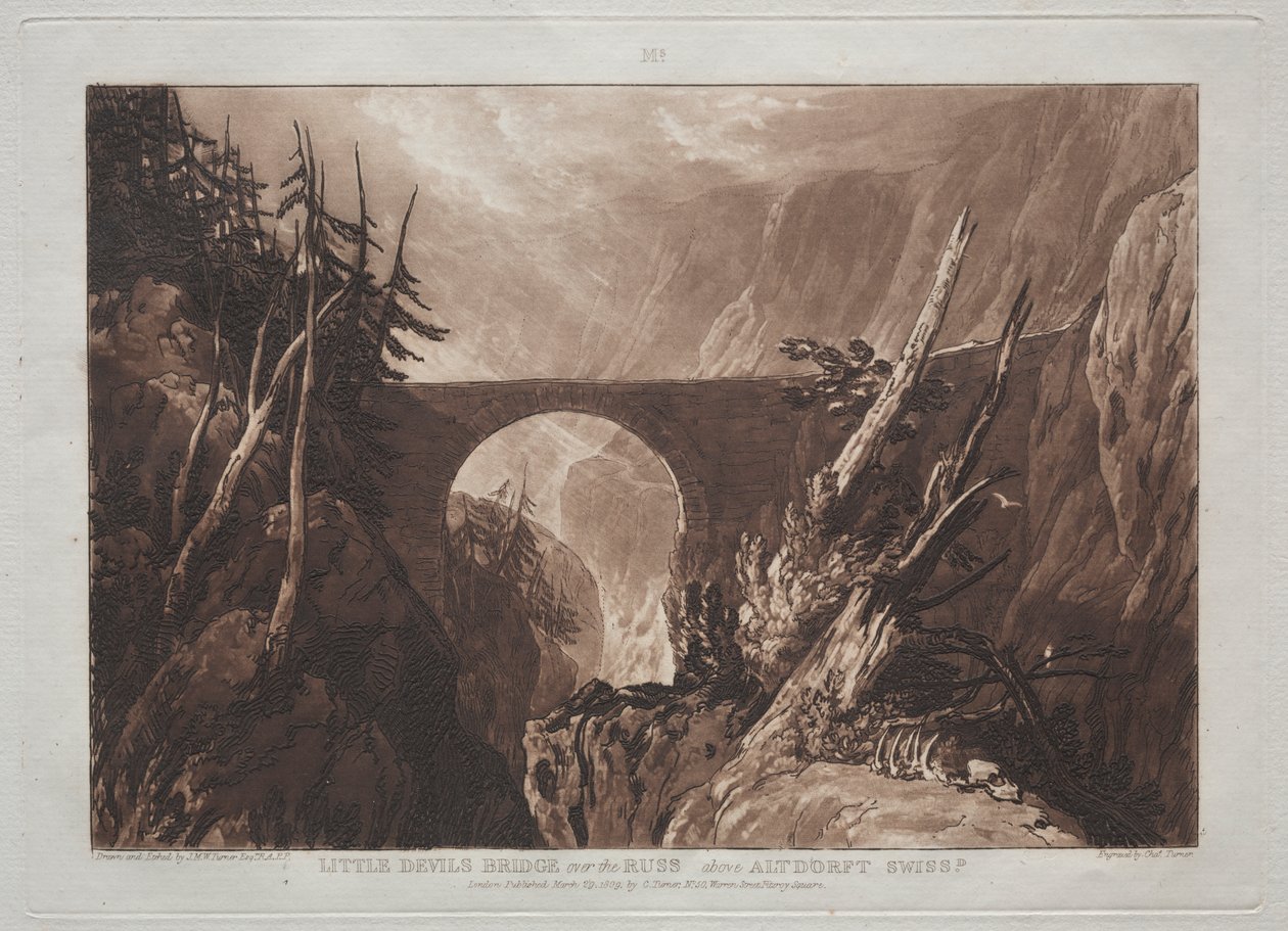 Liber Studiorum: Teufelsbrücke über den Russ, oberhalb Altdorf, Schweiz von Joseph Mallord William Turner