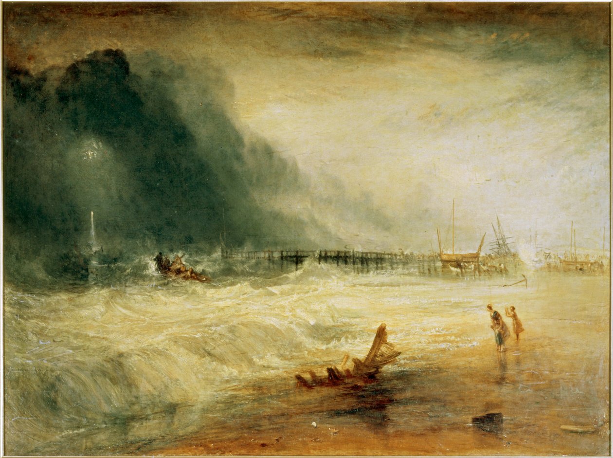 Rettungsboot und Manby-Apparat gehen einem gestrandeten Schiff zu Hilfe, das Notsignale gibt von Joseph Mallord William Turner