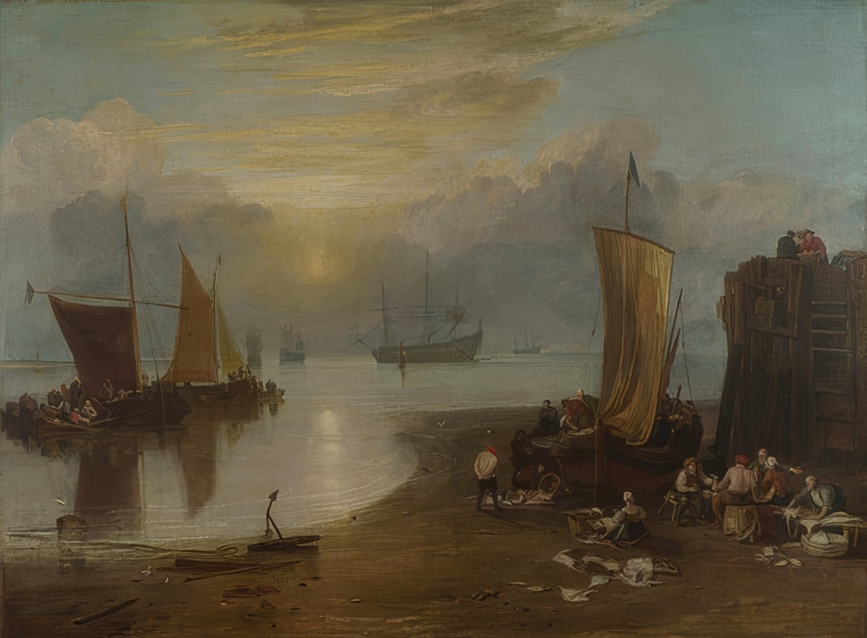 Sonnenaufgang im Dunst. Fischer beim Ausnehmen und Verkaufen von Fischen von Joseph Mallord William Turner