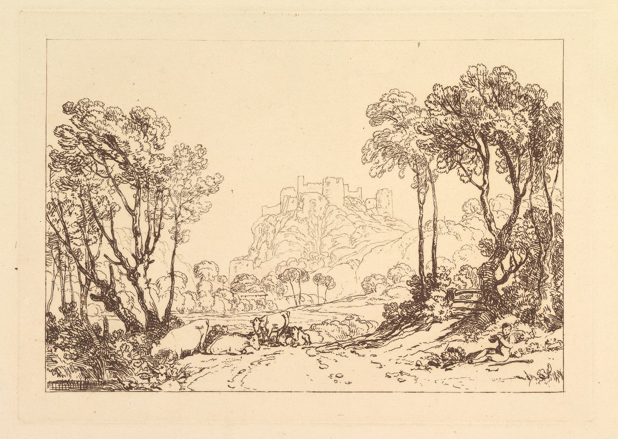 Das Schloss über den Wiesen Liber Studiorum, Teil II, Platte 8, 1808 von Joseph Mallord William Turner
