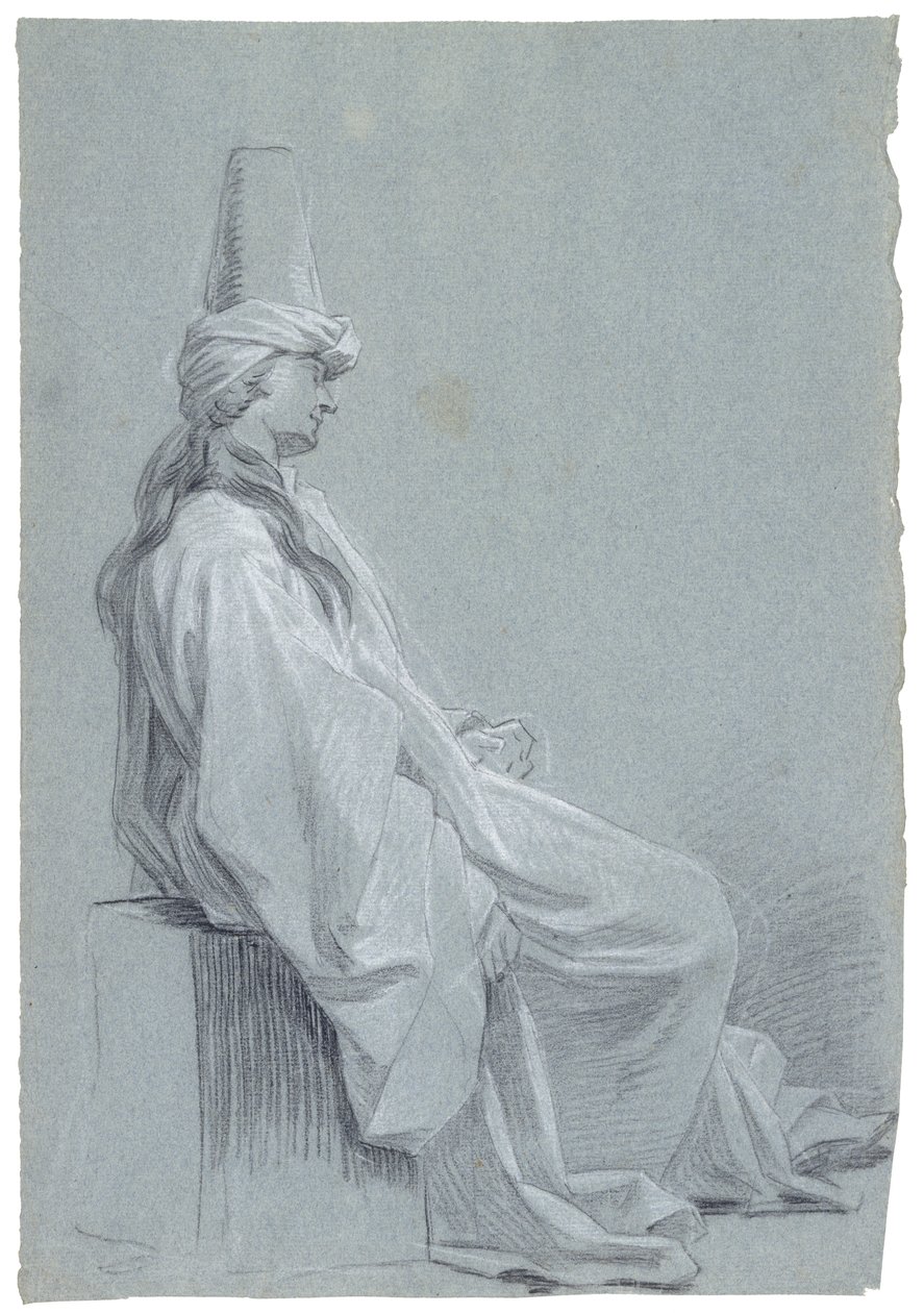 Ein junger Mann in orientalischer Tracht sitzend, 1748 (Kreide auf Büttenpapier) von Joseph Marie Vien