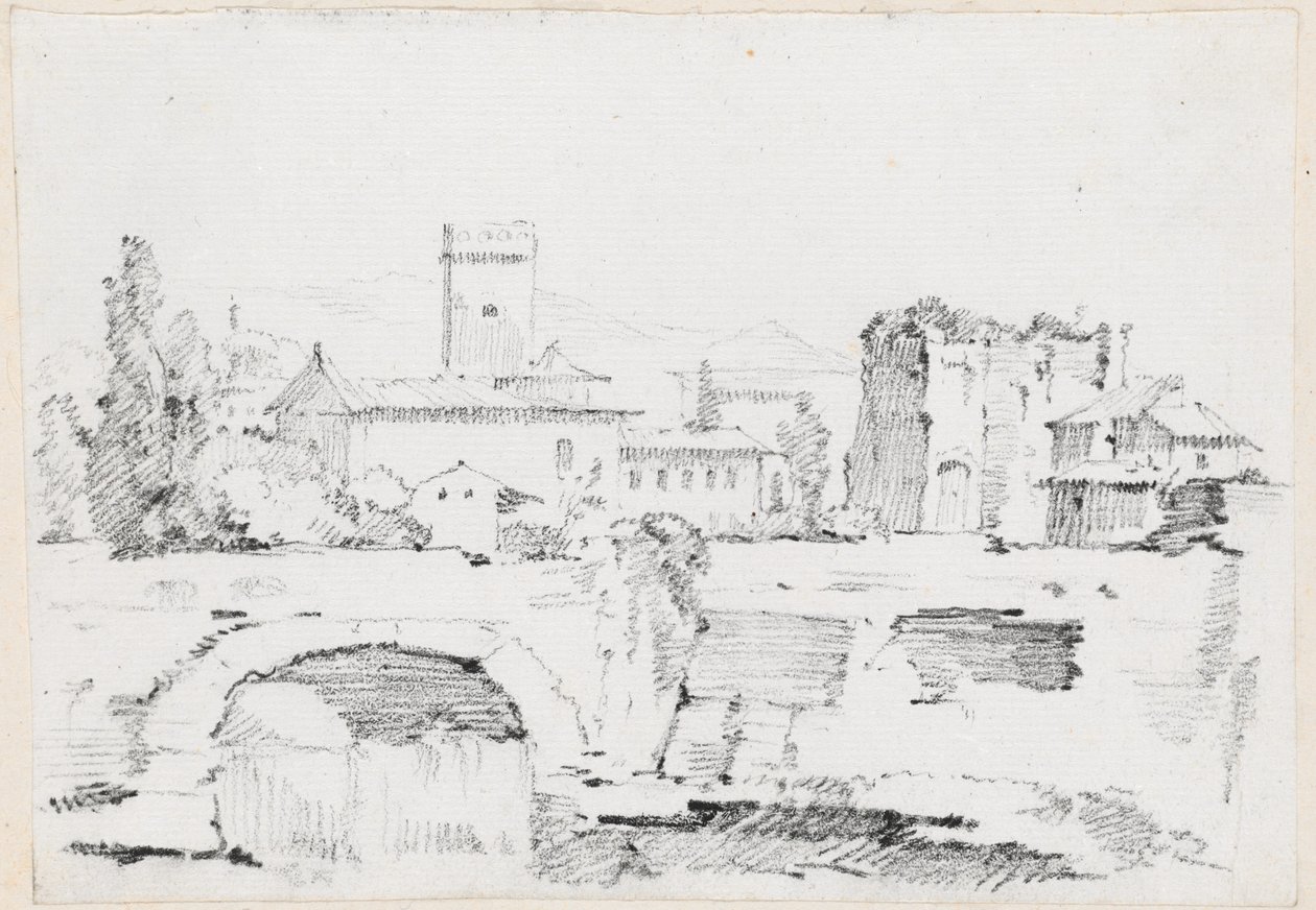 Eine italienische Stadt mit einer Steinbrücke und einem Wasserfall von Joseph Marie Vien