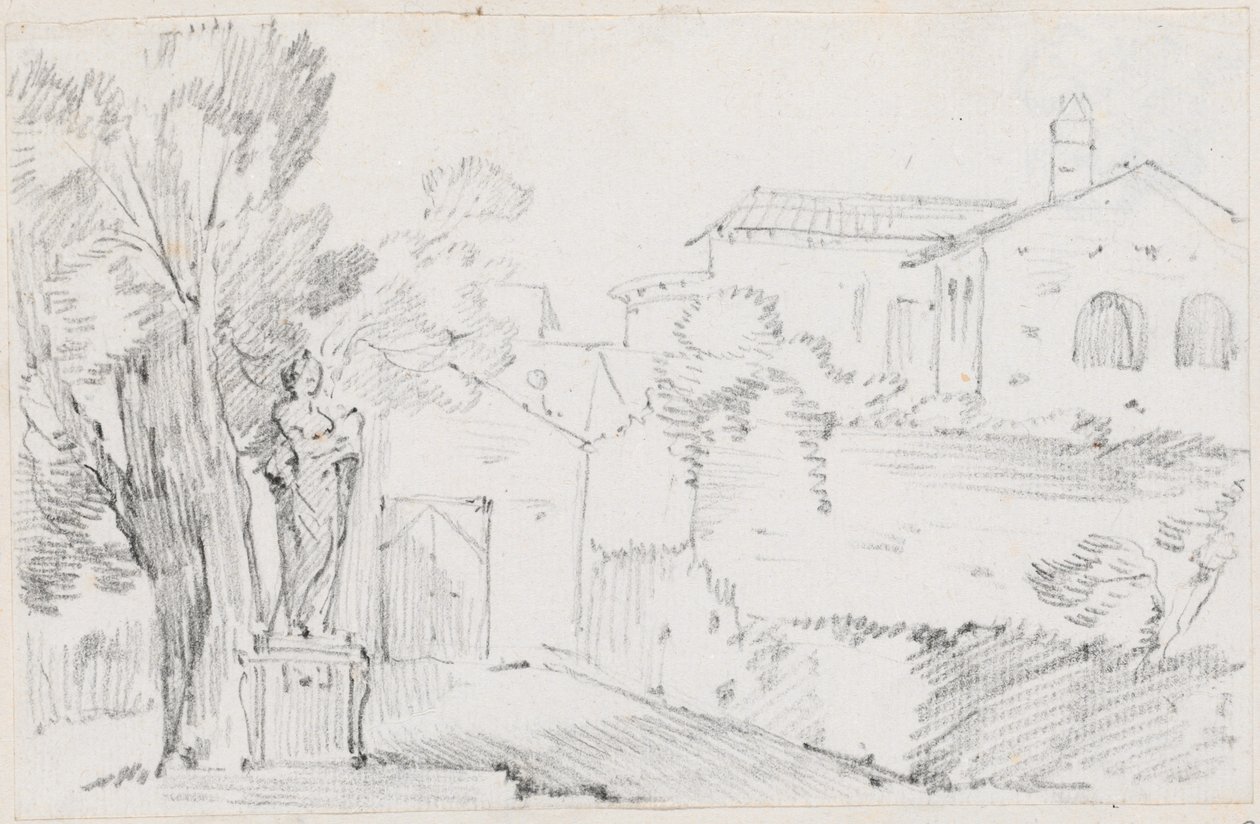 Ecke eines italienischen Gartens mit einer Kirche im Hintergrund von Joseph Marie Vien