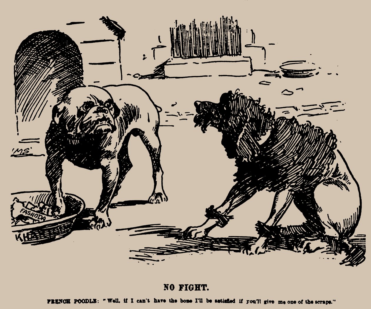 Kein Kampf. Karikatur zum Fashoda-Zwischenfall von Joseph Morewood Staniforth