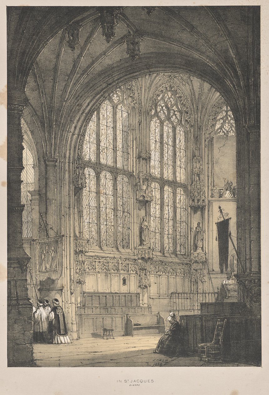 Architektur des Mittelalters: In St. Jacques, Dieppe, Ostende, Innenansicht von Joseph Nash