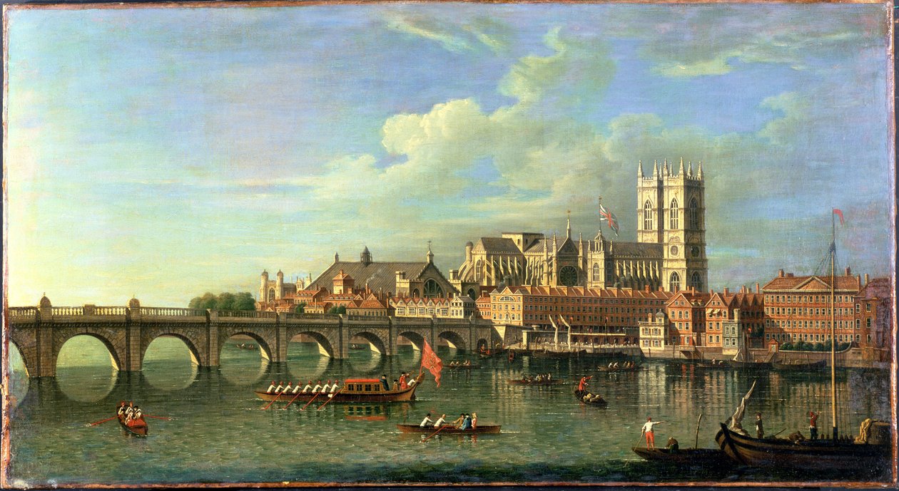 Ein Blick auf Westminster mit der königlichen Barke und anderen Schiffen von Joseph Nicholls