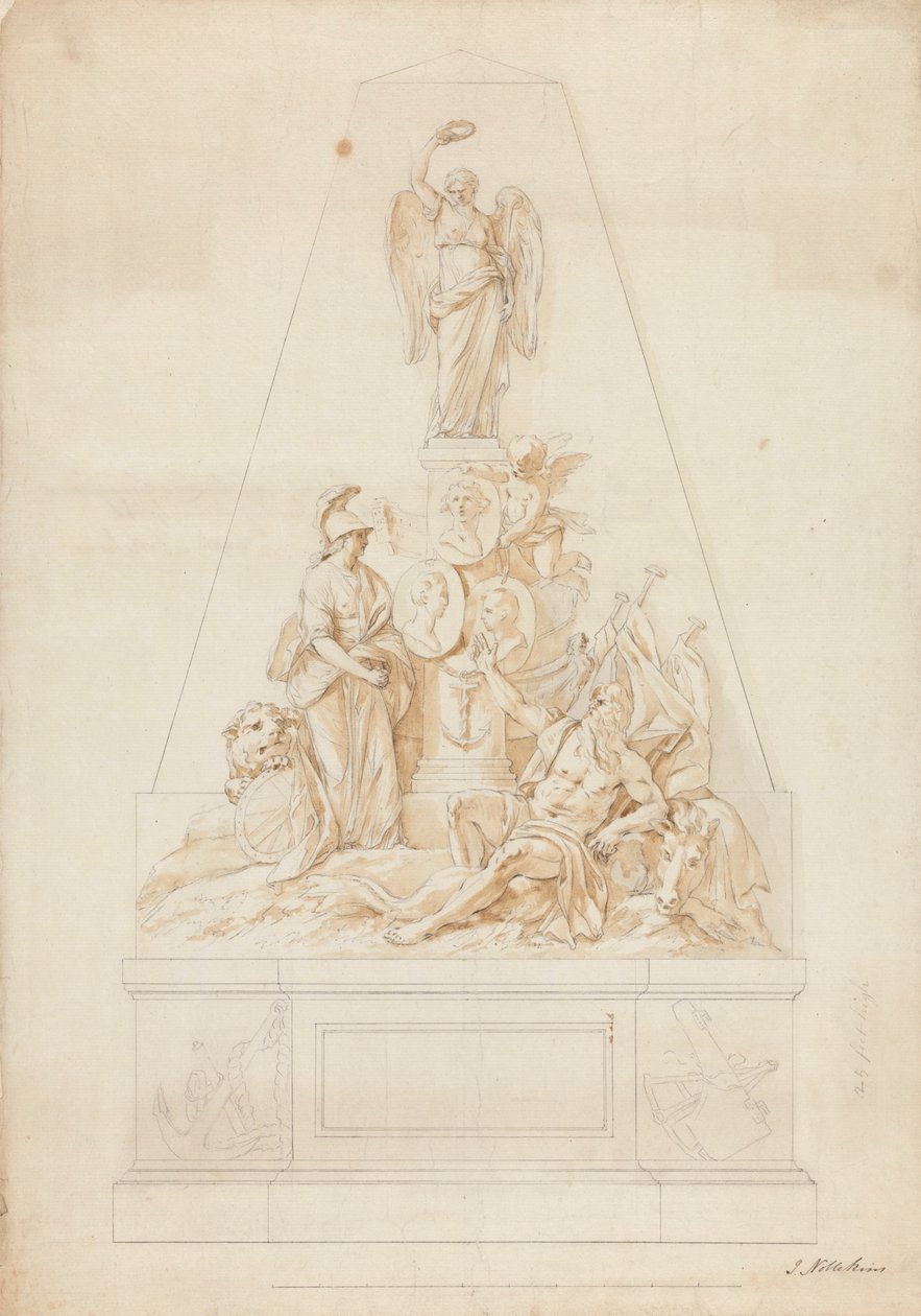 Studie für das Denkmal für die Marinekapitäne William Bayne, William Blair und Lord Robert Manner von Joseph Nollekens