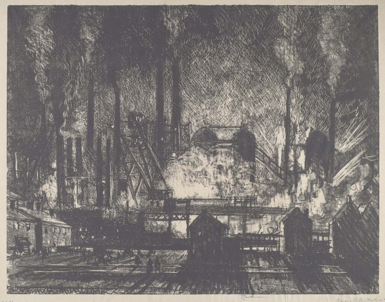 Schichtwechsel, Charleroi, 1911 von Joseph Pennell
