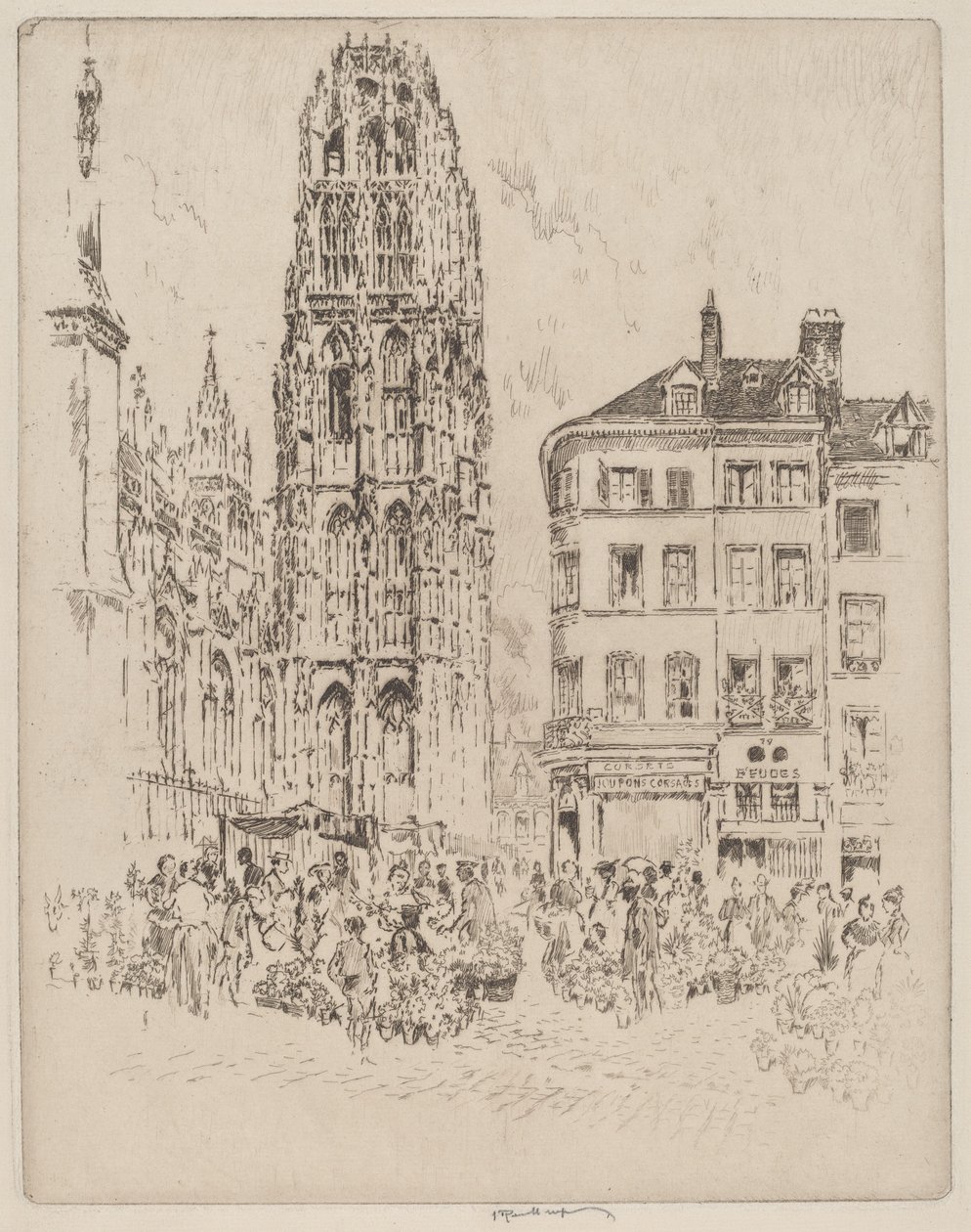 Blumenmarkt und Butterturm, Rouen von Joseph Pennell