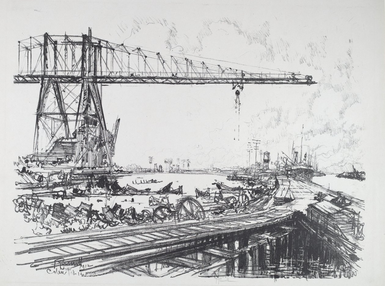 Französischer Kanal und amerikanische Kräne, 1912 von Joseph Pennell