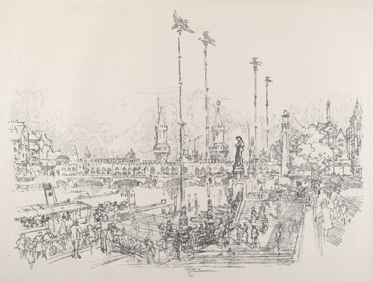 Oberbaumbrücke, Berlin, 1921 von Joseph Pennell