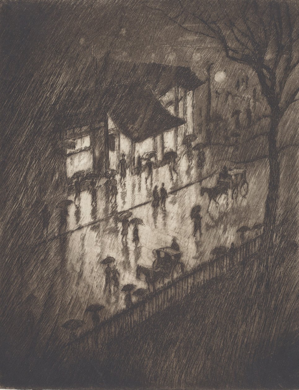 Regnerische Nacht, Charing Cross Shops, 1903 von Joseph Pennell