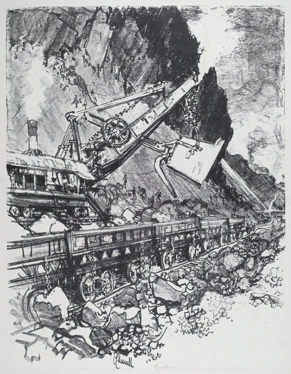 Dampfbagger im Schnitt bei Bas Obispo, 1912 von Joseph Pennell